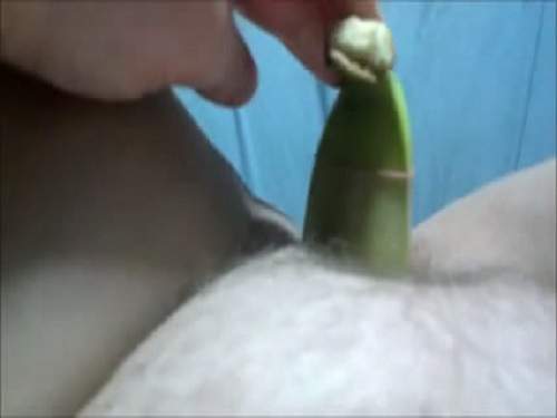 Green banana hairy pussy insertion amateur