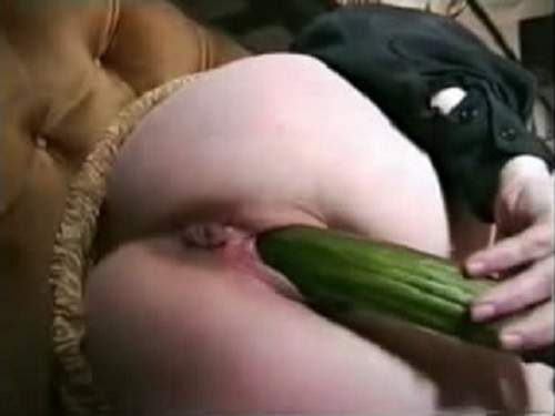 Close up amateur russian girl cucumber insertion