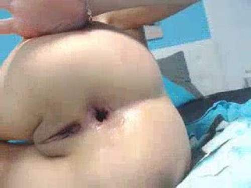 Very sexy busty blonde stretches her sweet anus gaping