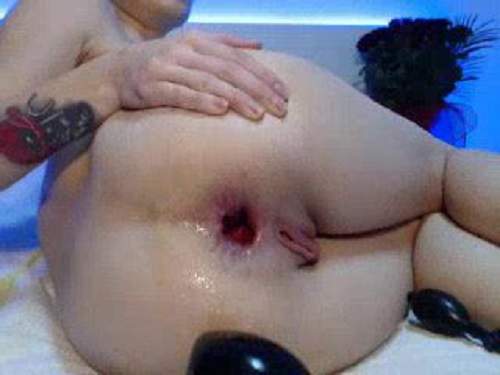 Hot webcam brunette inflatable dildo gape anus penetration