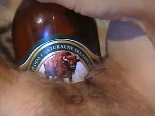 Rare POV video hairy mature solo beer bottle vaginal insertion