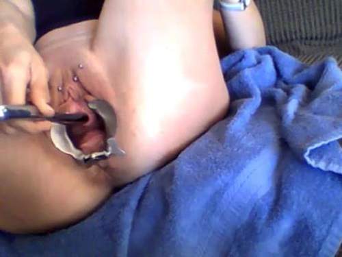 Girl with piercing pussy hot speculum herself