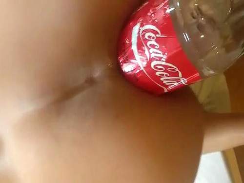 Plastic coca-cola bottle insertion in sweet wifes asshole