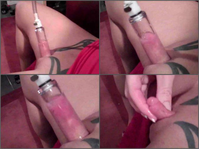 clit pump,clitoris pump,big clit pump closeup,huge clit,tattooed mature pump her clit