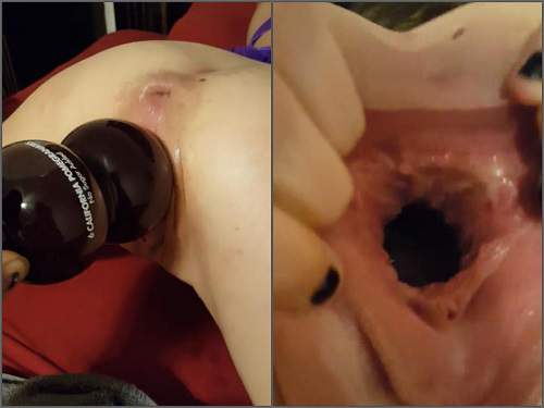 Plastic bottle fully penetration in gape pussy my wife