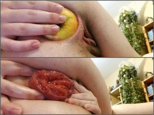 Big yellow ripe apple fully in prolapse anal