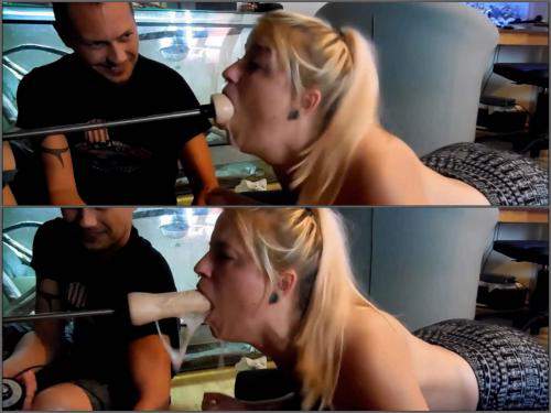 Dirty blonde PervyPixie vomit during fucking machine deepthroat driller