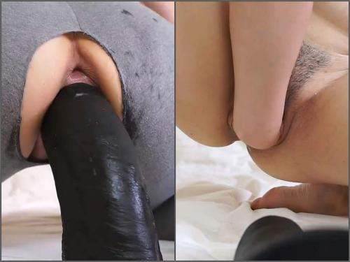 Large labia wife closeup self pussy fisting and BBC dildo rides vaginal