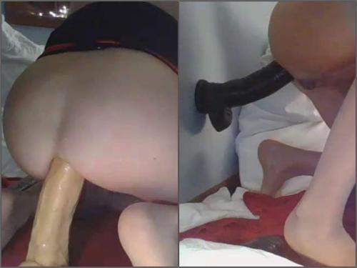 Large labia girl Lilrosiedoll rides on a many dildos herself