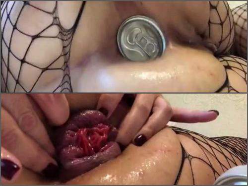 Amateur girl POV gets fisted and cola tin in her rosebutt anus hole