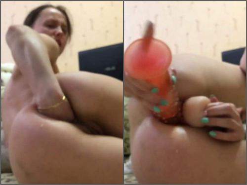 Russian girl again ruined her little anal rosebutt hole