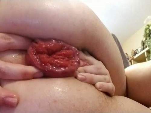 Hairy large labia booty wife bottle penetration in prolapse anal