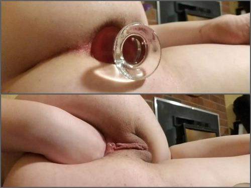 Analgirlforever glass plug insertion in gaping hole
