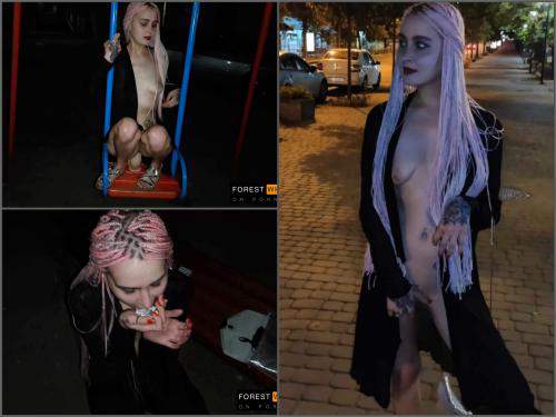 Forest Whore night naked walk, licking public toilet and public fetishes – Premium user Request