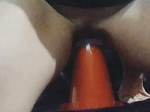 Big traffic cone and fisting sex with hot wife POV amateur