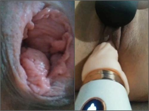 Large labia wife very close-up show pucker anal and dildos penetration
