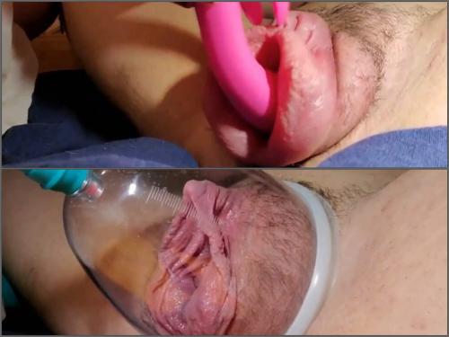 Amateur extremely POV hairy pussy girl with huge clit self pussypump