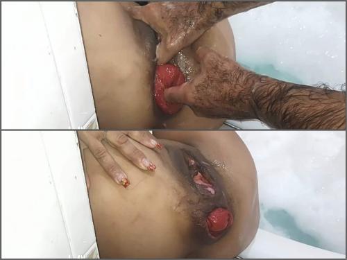 Latina mature again stretched her colossal anal prolapse during rough fisting