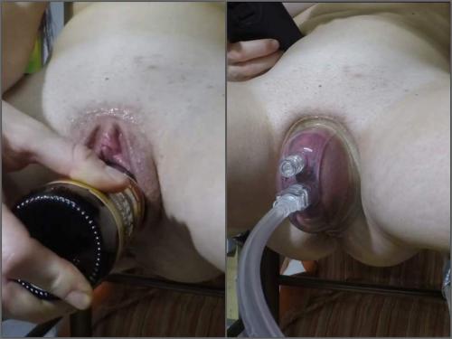 Skinny pornstar belovedgf vaginal pump and bottles fuck