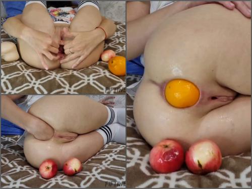 Russian masked girl Fiftiweive69 anal prolapse loose with vegetables
