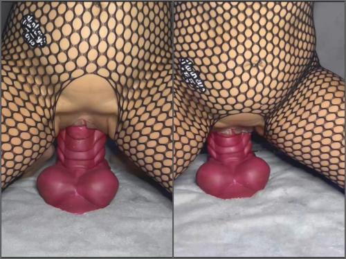 Big tits rising pornstar MsBwur shocking dildo vaginal fucking