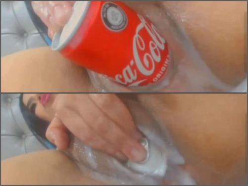 Big ass latina girl penetration bottle and cola tin fully in sweet wet pussy