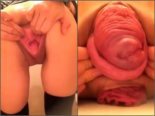 Amazing compilation with huge pussy and anal prolapse stretching from japanese girl