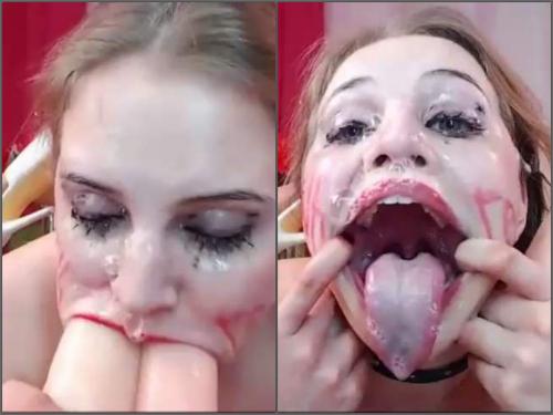 Russian sexy teen PamelaShine Deepthroat sex with dildos