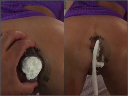 Pureanimalistic whipped cream in ass with tunnel butt plug